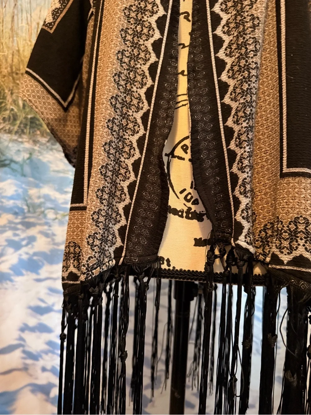 Sweet Rain Black and Tan Fringe Kimono Cardigan